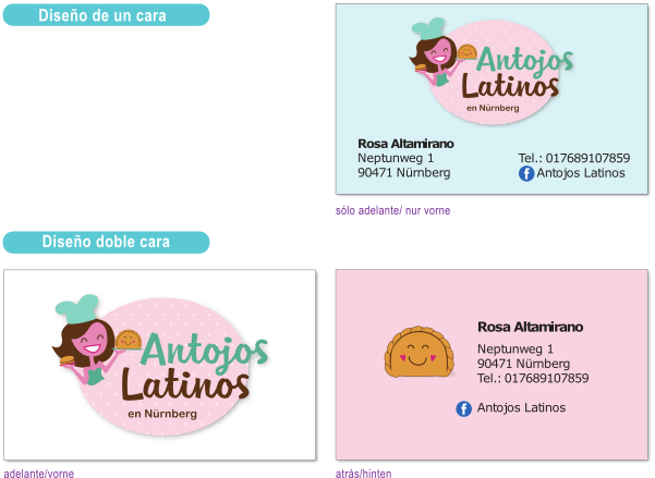 Ejemplo de diseños para tarjeta personal Antojos Latinos